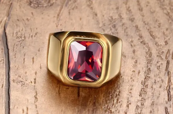 Classy Men Gold Plated Ruby Ring