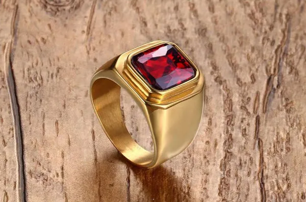 Classy Men Gold Plated Ruby Ring