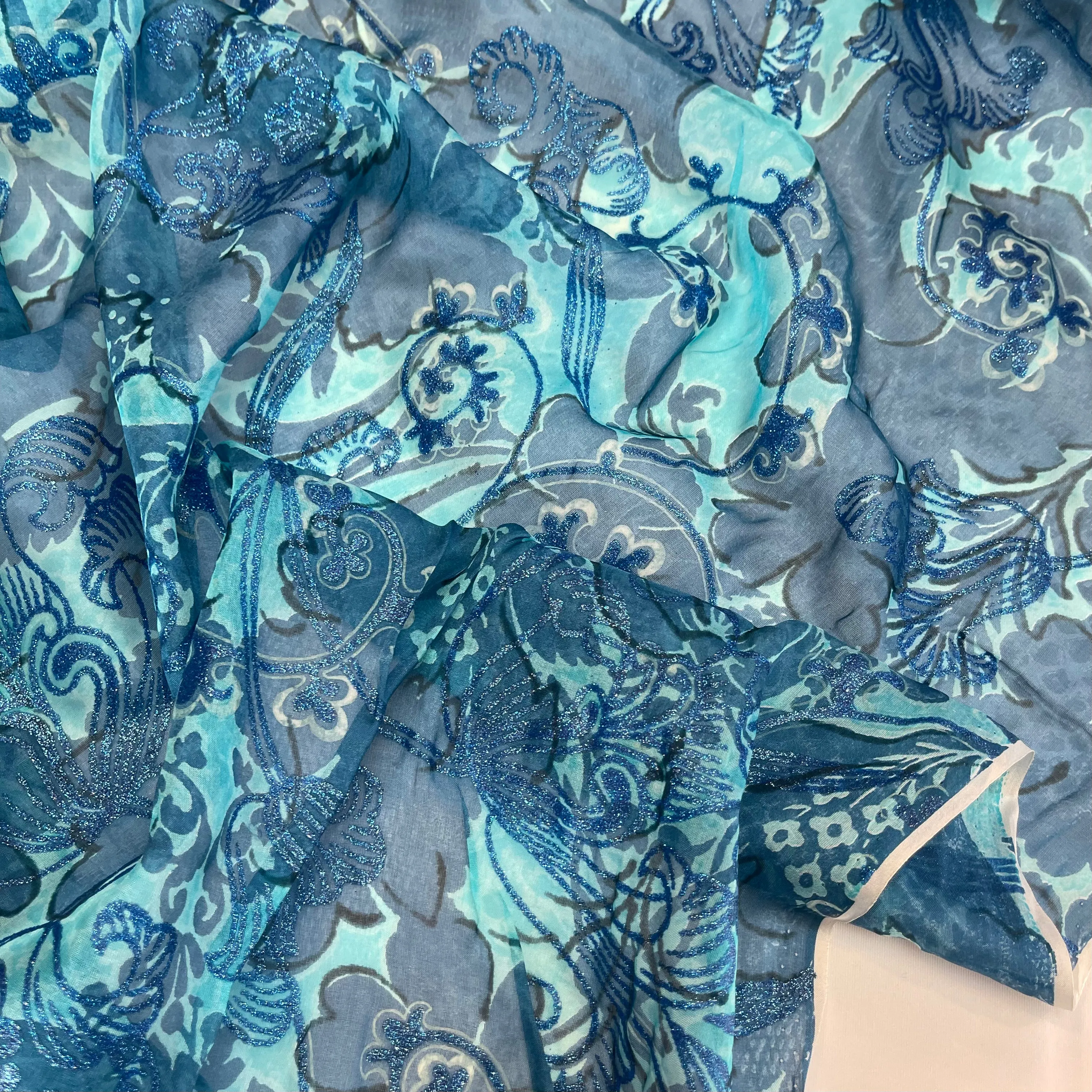 Cosmic bloom shimmer Silk Chiffon