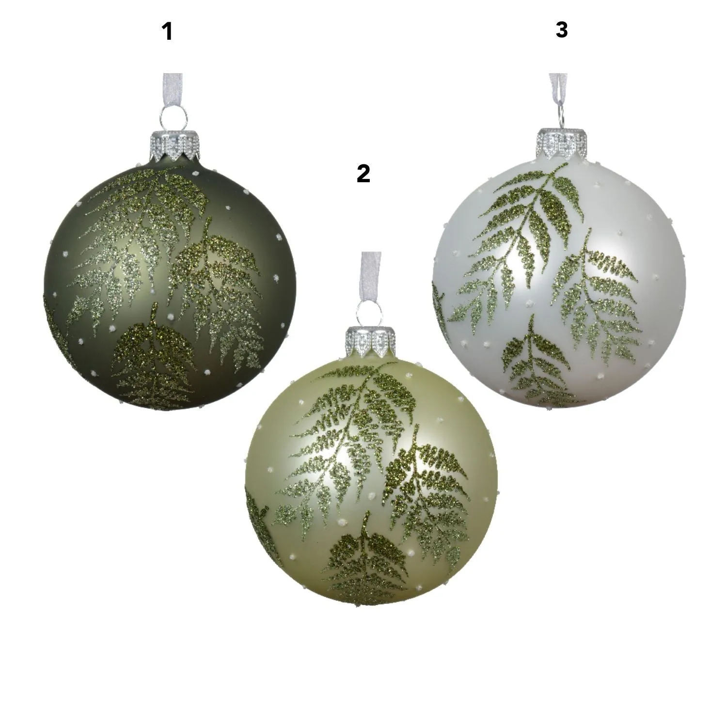 Decoris 8cm Fern Leaf Glass Bauble (Choice of 3)