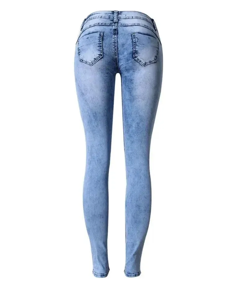 HoneyGaga Sky Blue Patchwork Skinny Tights