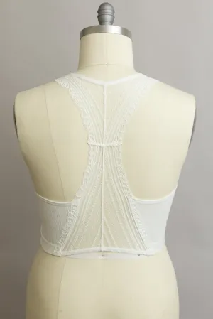 Ivory Ribbed Seamless Lace Racerback Bralette (SM-2X)