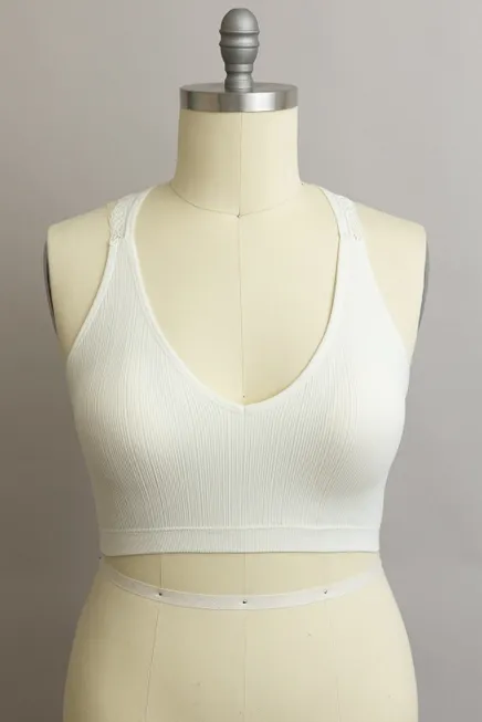 Ivory Ribbed Seamless Lace Racerback Bralette (SM-2X)