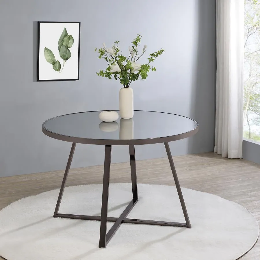 Jillian Round Dining Table with Tempered Mirror Top Black Nickel