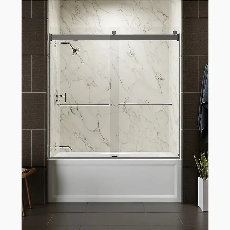 Levity 59.75" Clear Glass Sliding Bath Door in Anodized Brushed Bronze