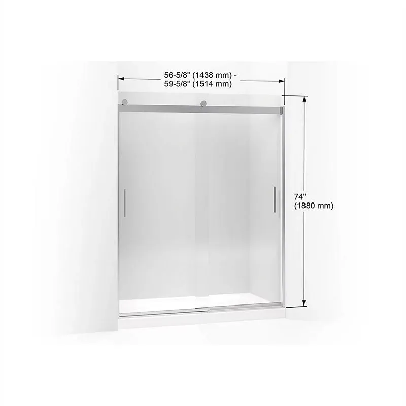 Levity 74" Clear Glass Sliding Shower Door in Bright Polished Silver with 0.31 Thick Glass