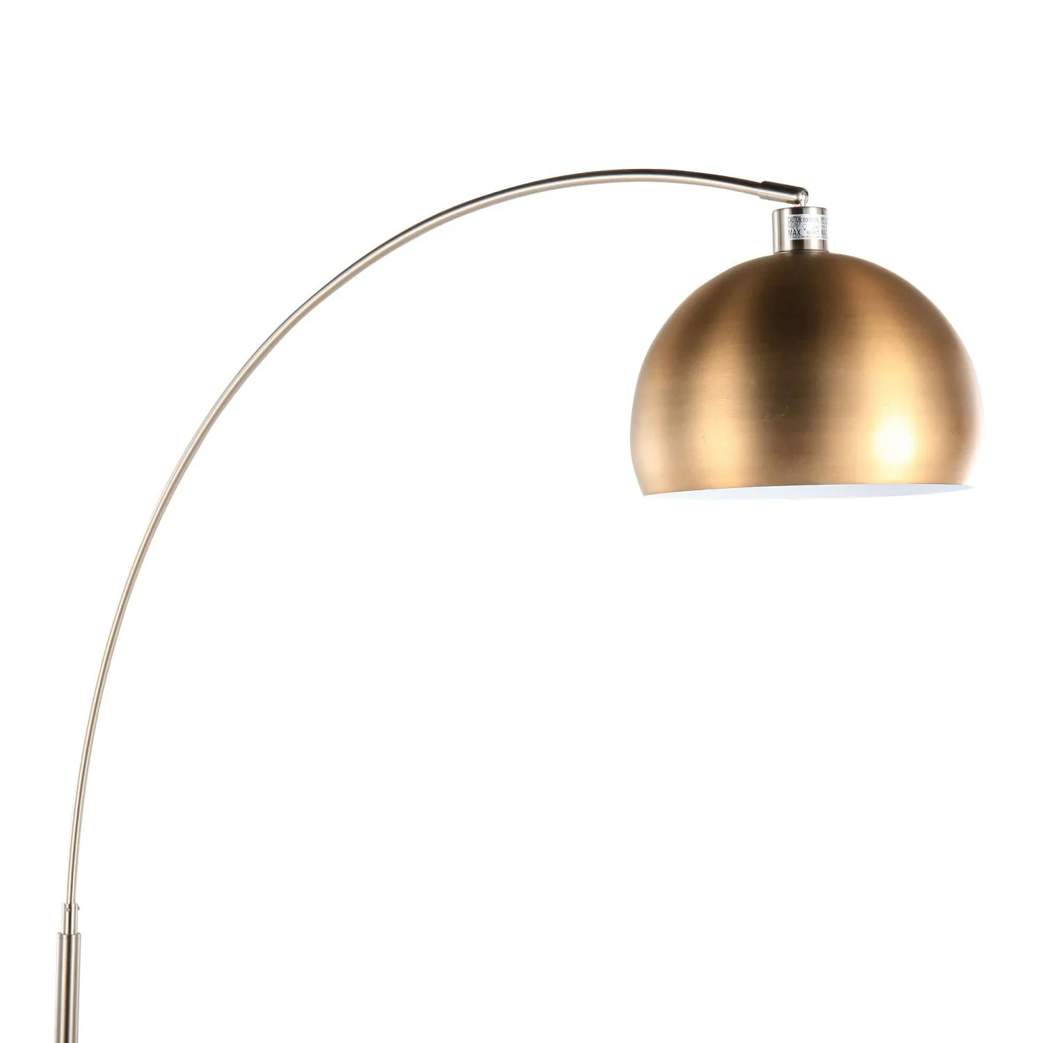 March Contemporary Floor Lamp in White Marble and Nickel with Antique Brass Metal Shade by LumiSource