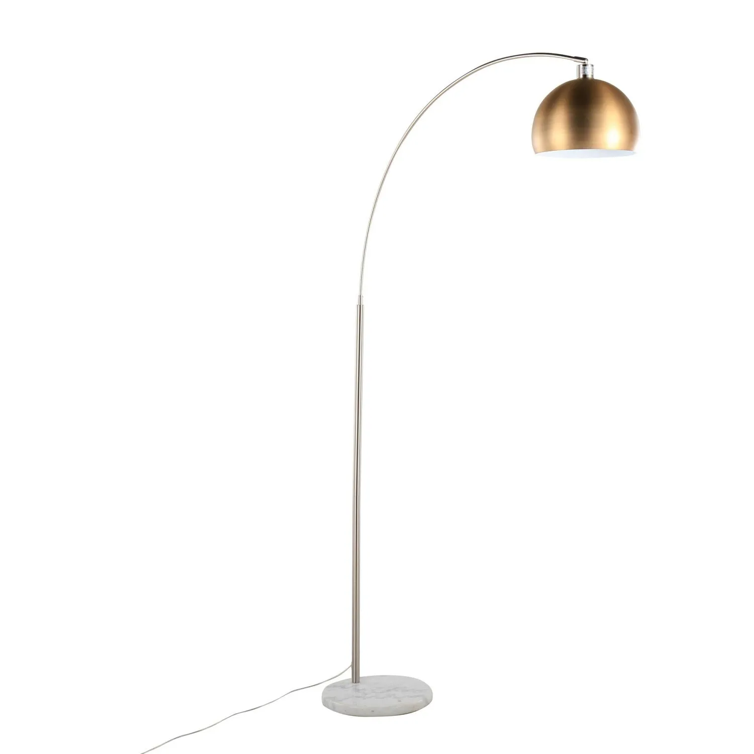 March Contemporary Floor Lamp in White Marble and Nickel with Antique Brass Metal Shade by LumiSource