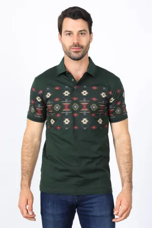 Mens Modern Fit Stretch Cotton Aztec Panoramic Print Polo