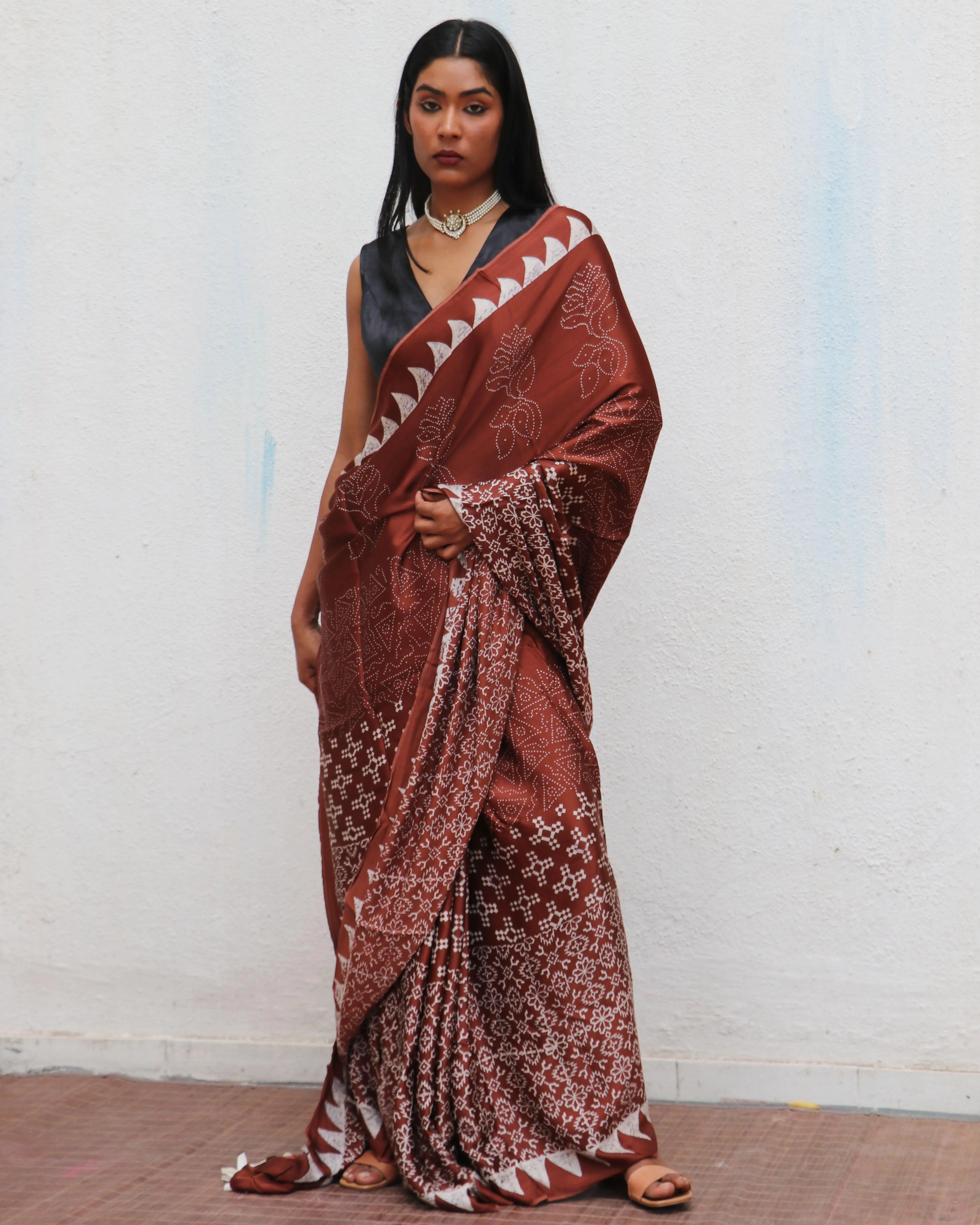 Mi Alma Blockprinted Modal Silk Saree