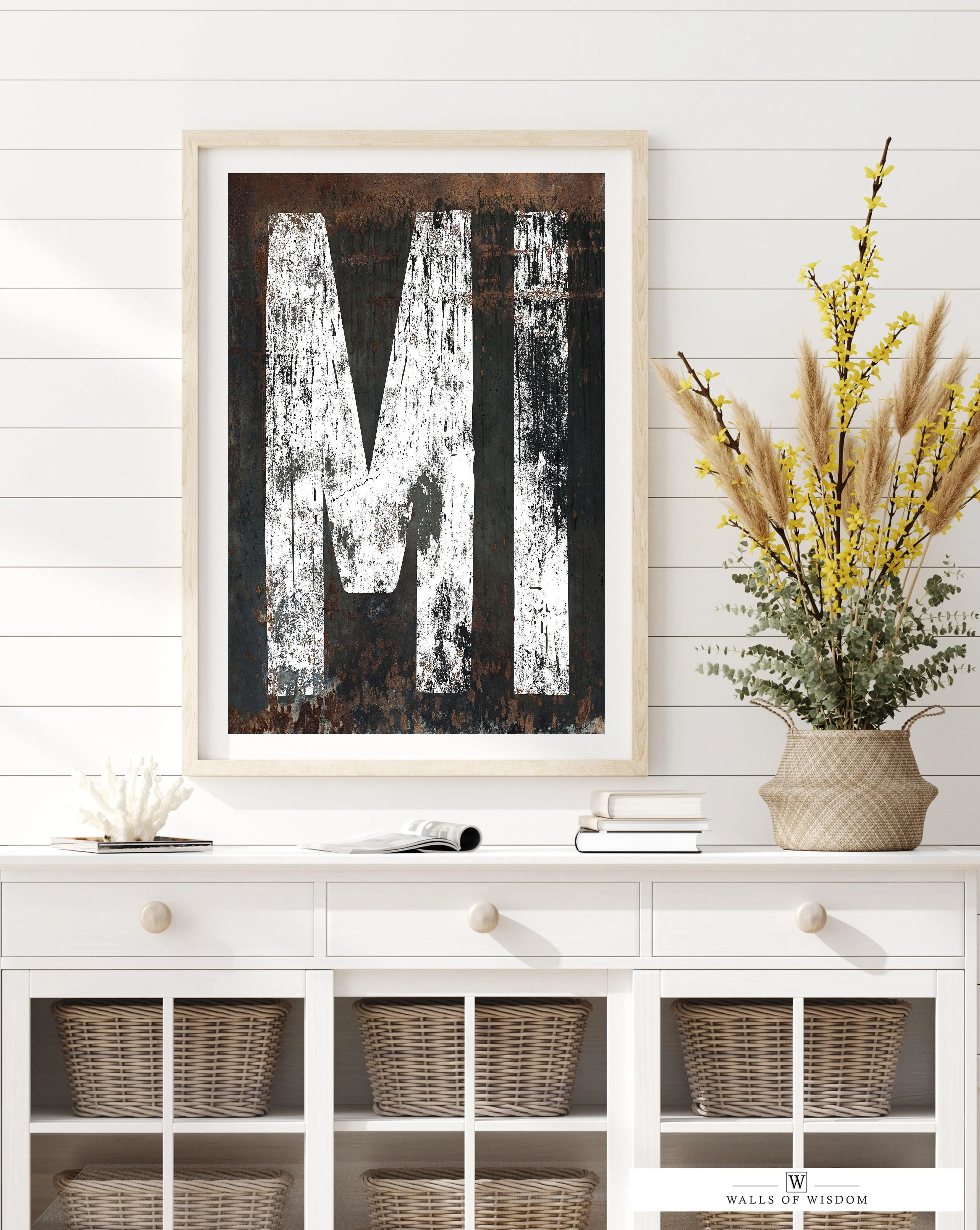 Michigan Home State Rustic Poster  - MI State Sign Western Style Vintage Print Wall Art