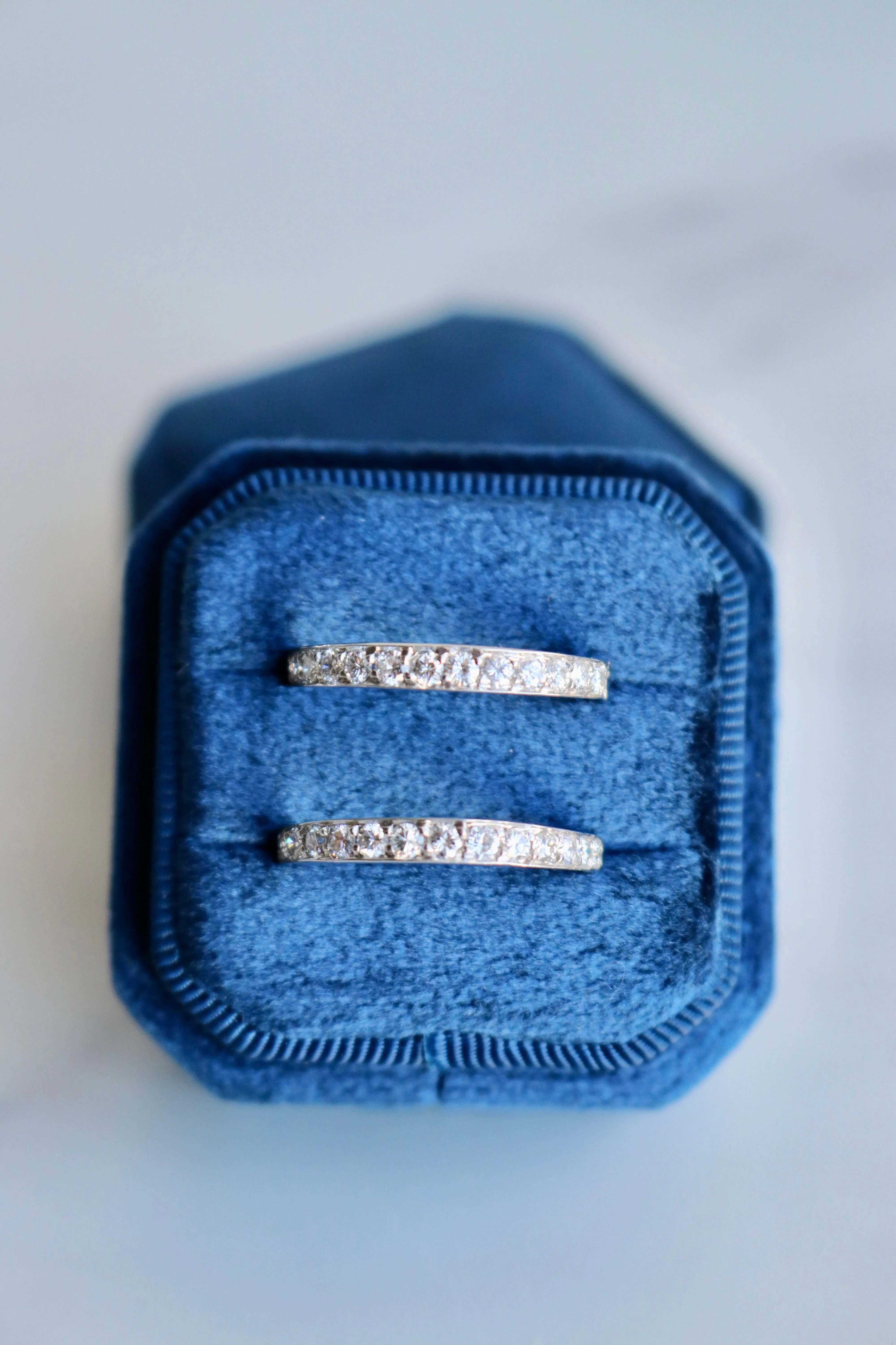 Mid-Century Diamond 18k White Gold Band Ring Set