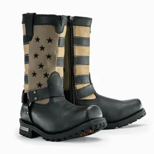 Milwaukee Leather Men's Stars and Stripes Black with Tan Motorcycle Rider Harness Boots