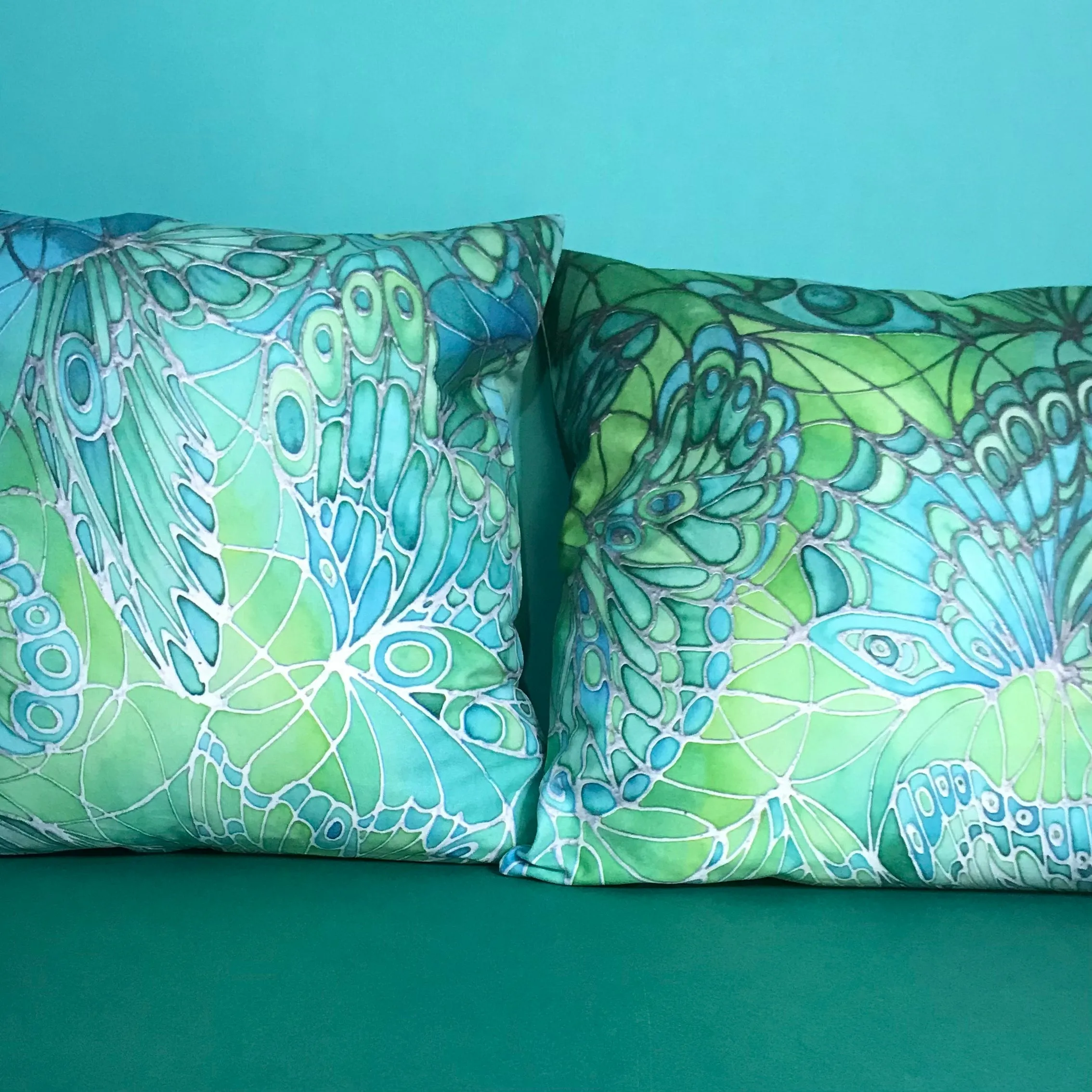 Mint Green Butterflies Art Cushion - sofa, settee, bedroom pillow - Contemporary Butterflies Accent Cushion