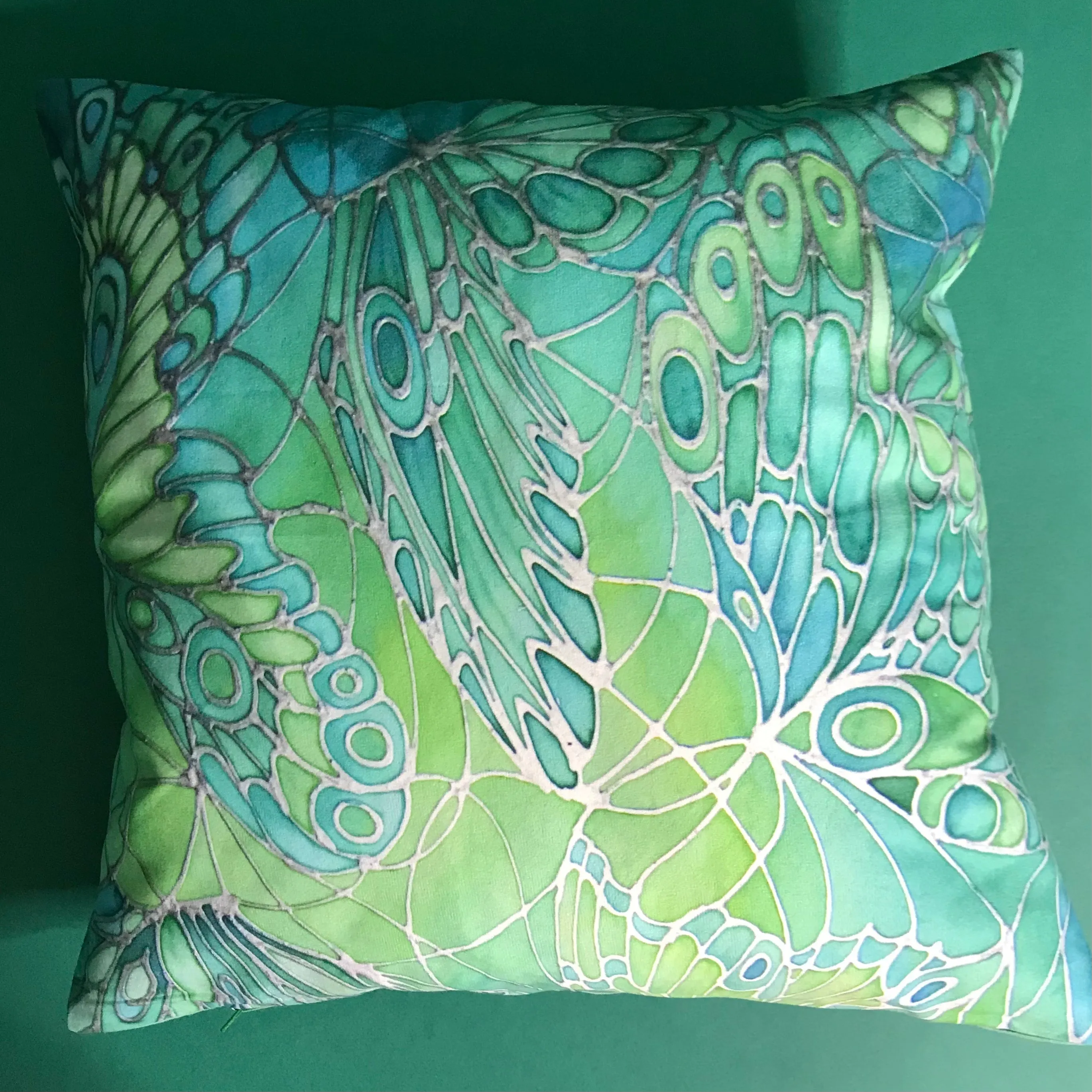 Mint Green Butterflies Art Cushion - sofa, settee, bedroom pillow - Contemporary Butterflies Accent Cushion