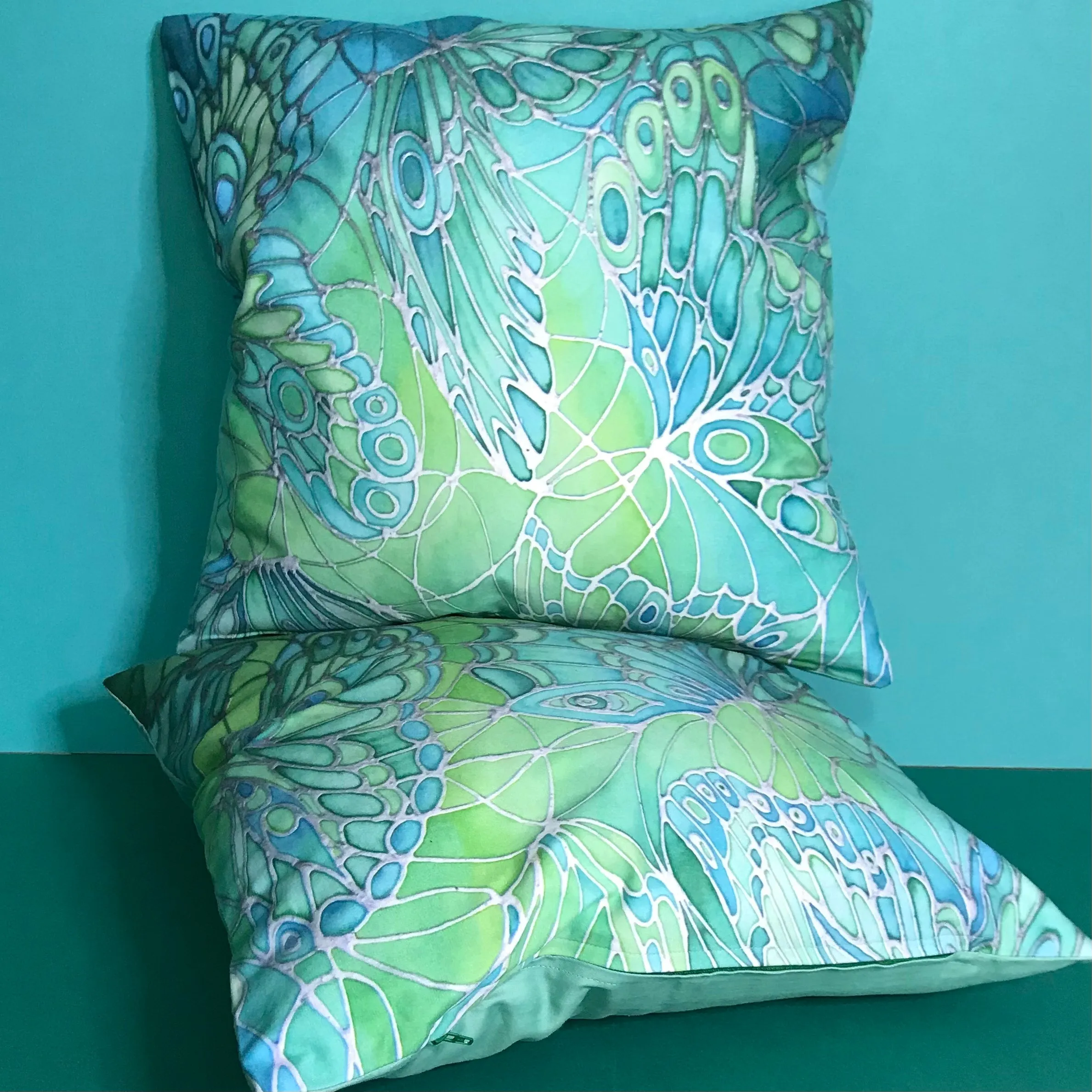 Mint Green Butterflies Art Cushion - sofa, settee, bedroom pillow - Contemporary Butterflies Accent Cushion