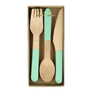 Mint Wooden Cutlery Set (x 24)