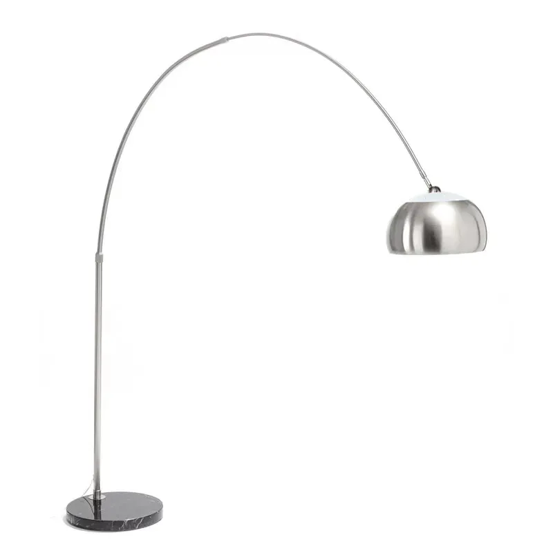 Modern Black Arc Floor Lamp w/ Dome Shade (Black Marble Base)