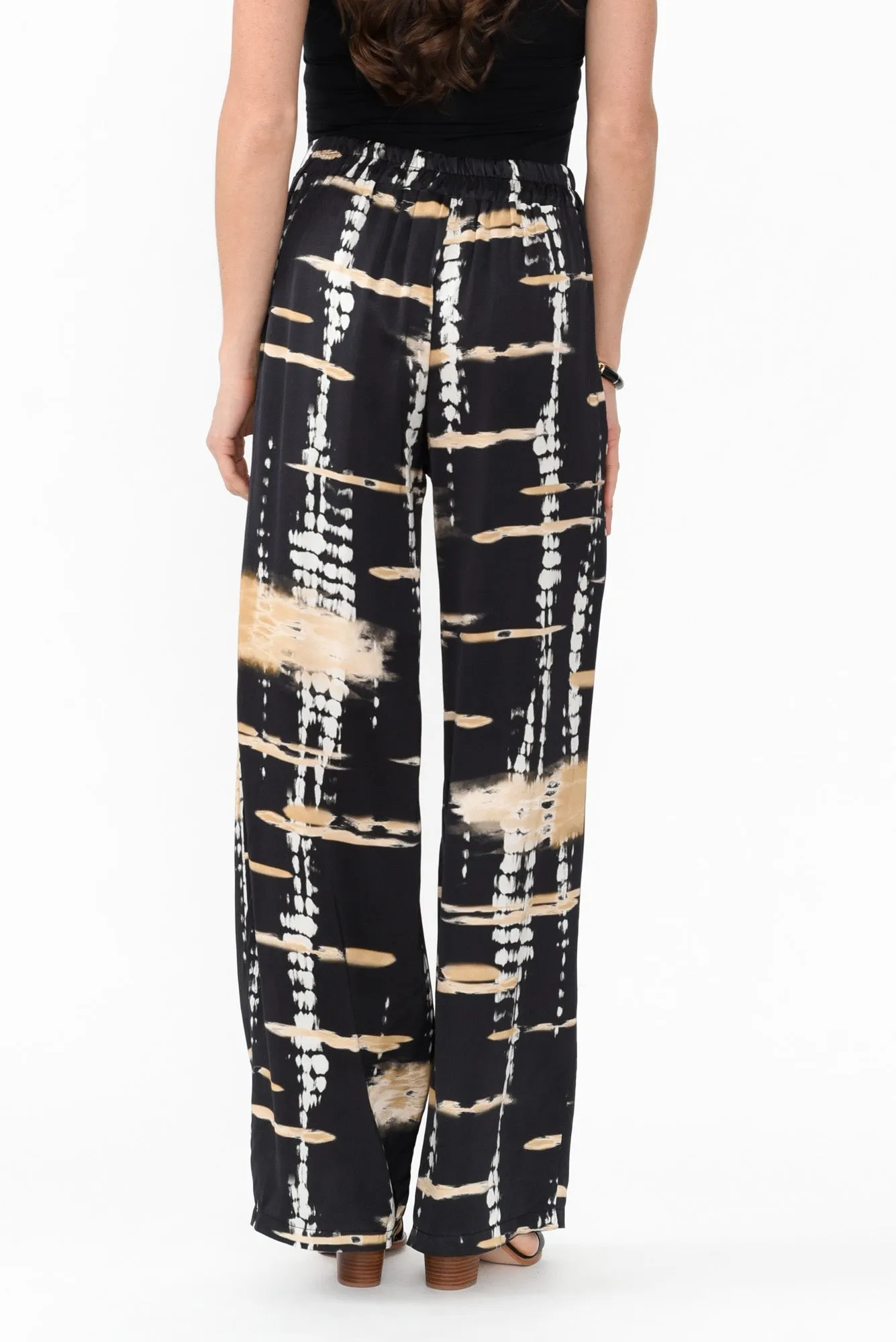 Monay Black Abstract Silk Blend Pants