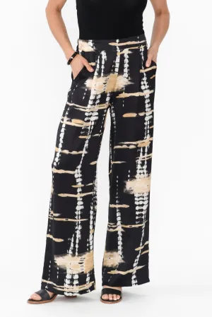 Monay Black Abstract Silk Blend Pants