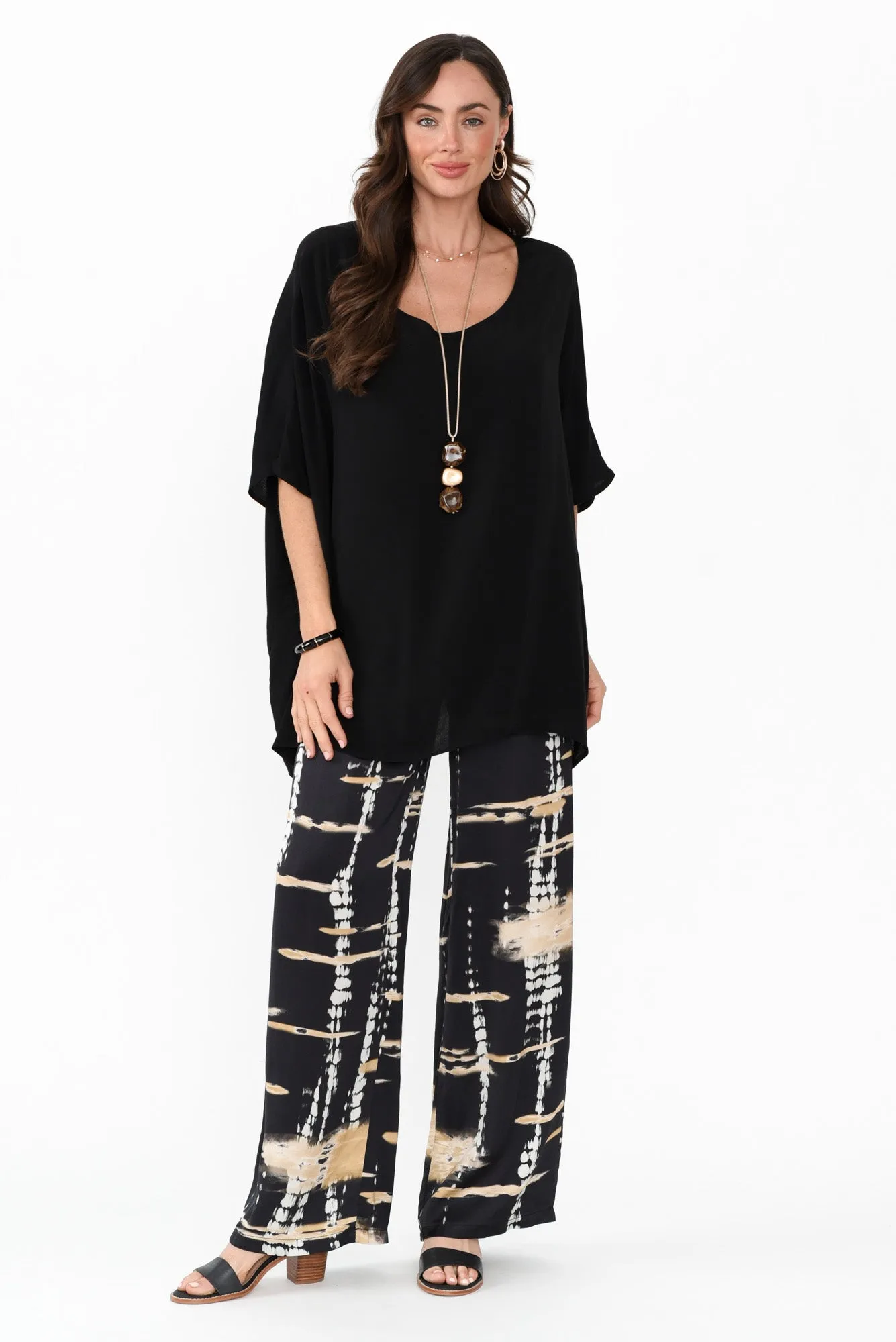 Monay Black Abstract Silk Blend Pants