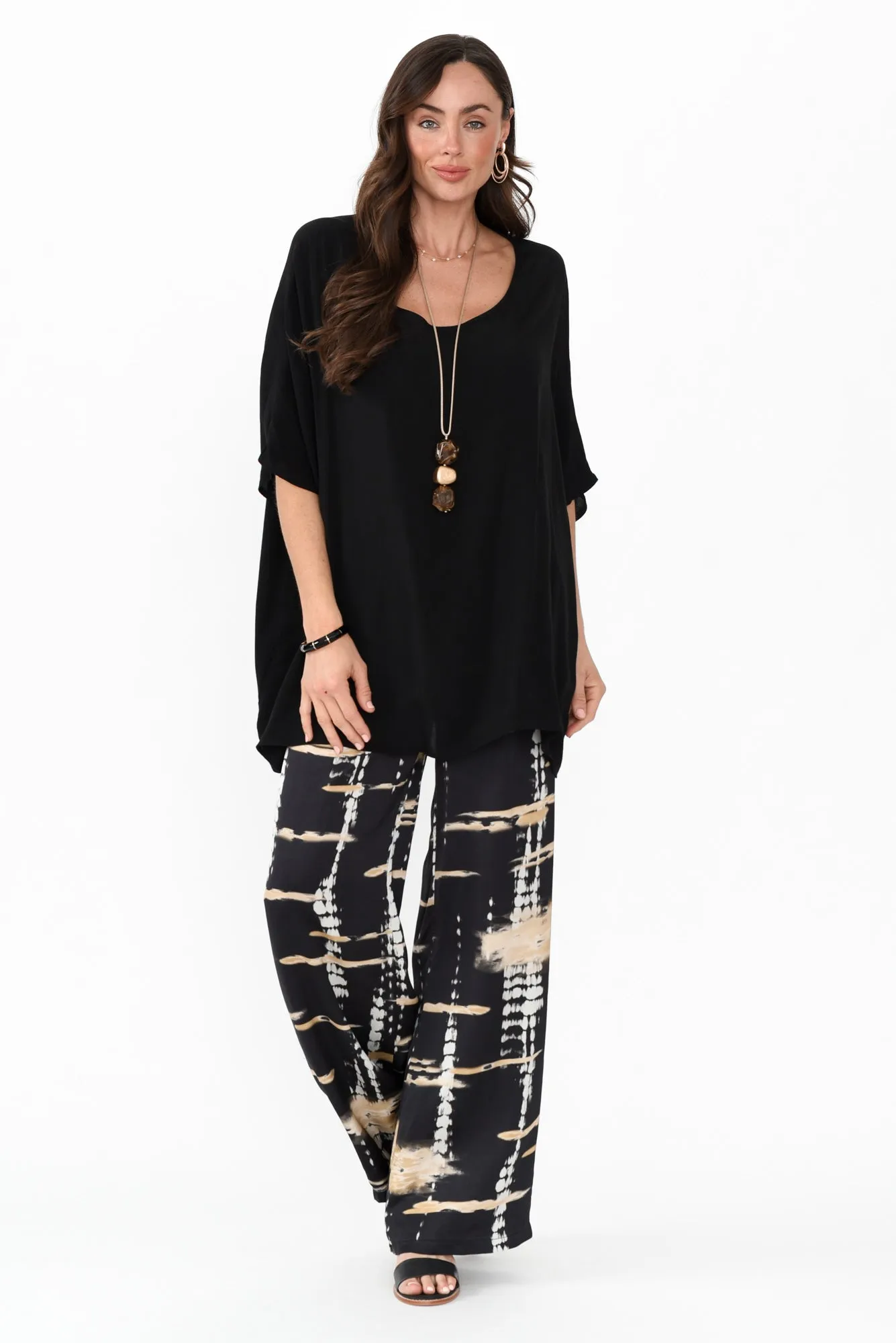 Monay Black Abstract Silk Blend Pants