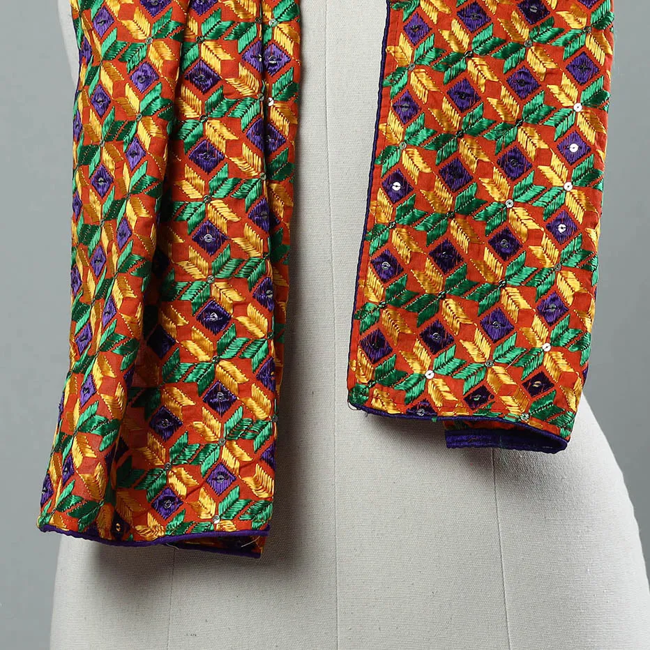 Multicolor - Phulkari Silk Cotton Embroidered Stole 16