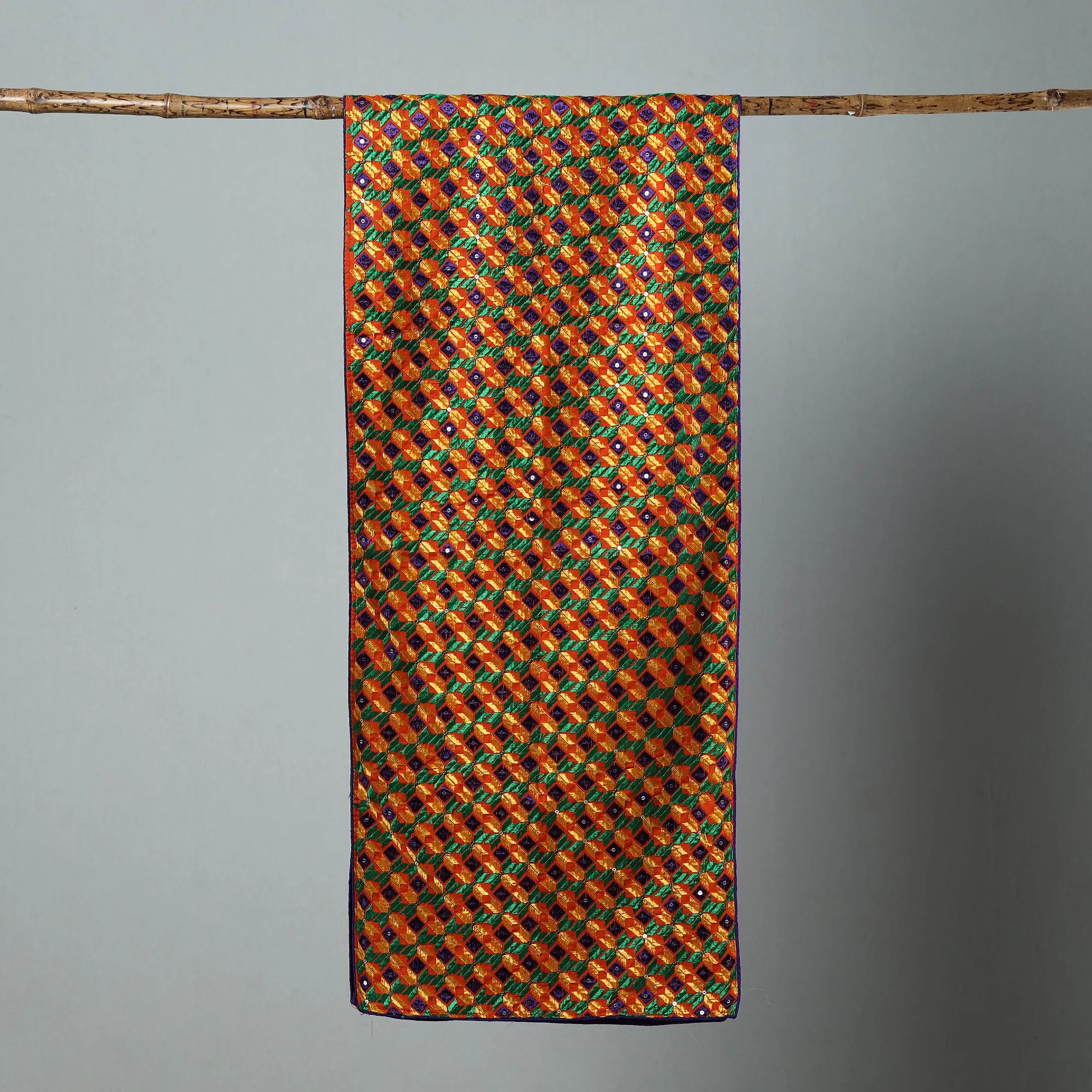 Multicolor - Phulkari Silk Cotton Embroidered Stole 16