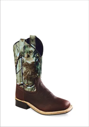 Old West Children's Thunder Oiled Rust and Camo Broad Square Toe Boot