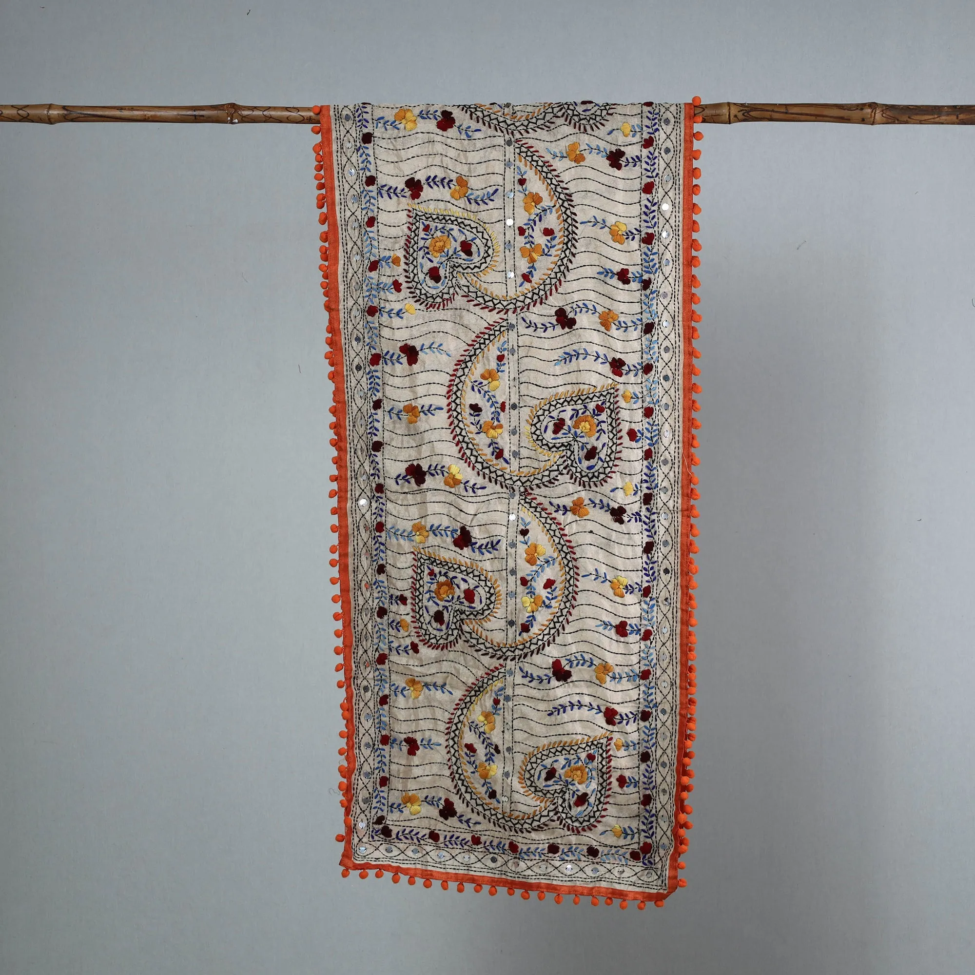 Orange - Ranihati Chanderi Silk Phulkari Embroidered Stole 38