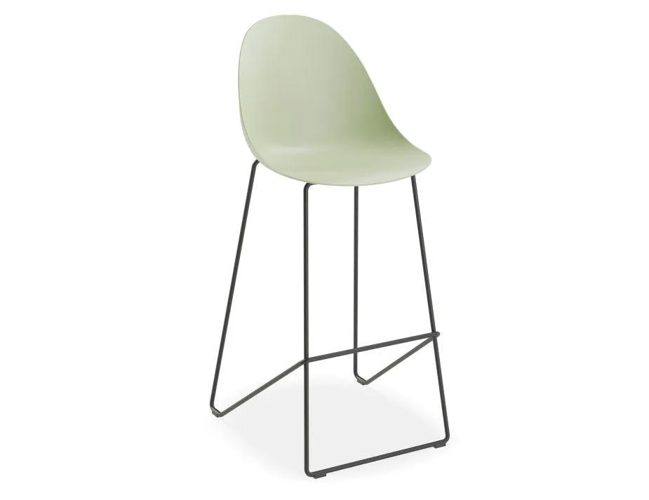 Pebble Mint Green Stool Shell Seat - Counter Stool 65cm Seat - White Base