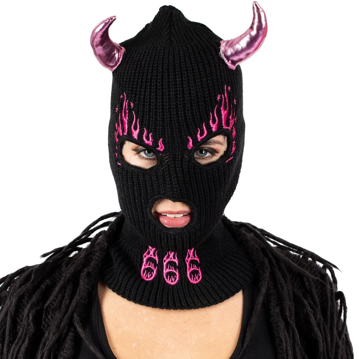 Pink Devil 666 Embroidered Ski Mask