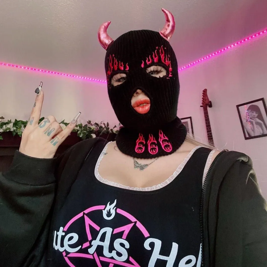 Pink Devil 666 Embroidered Ski Mask