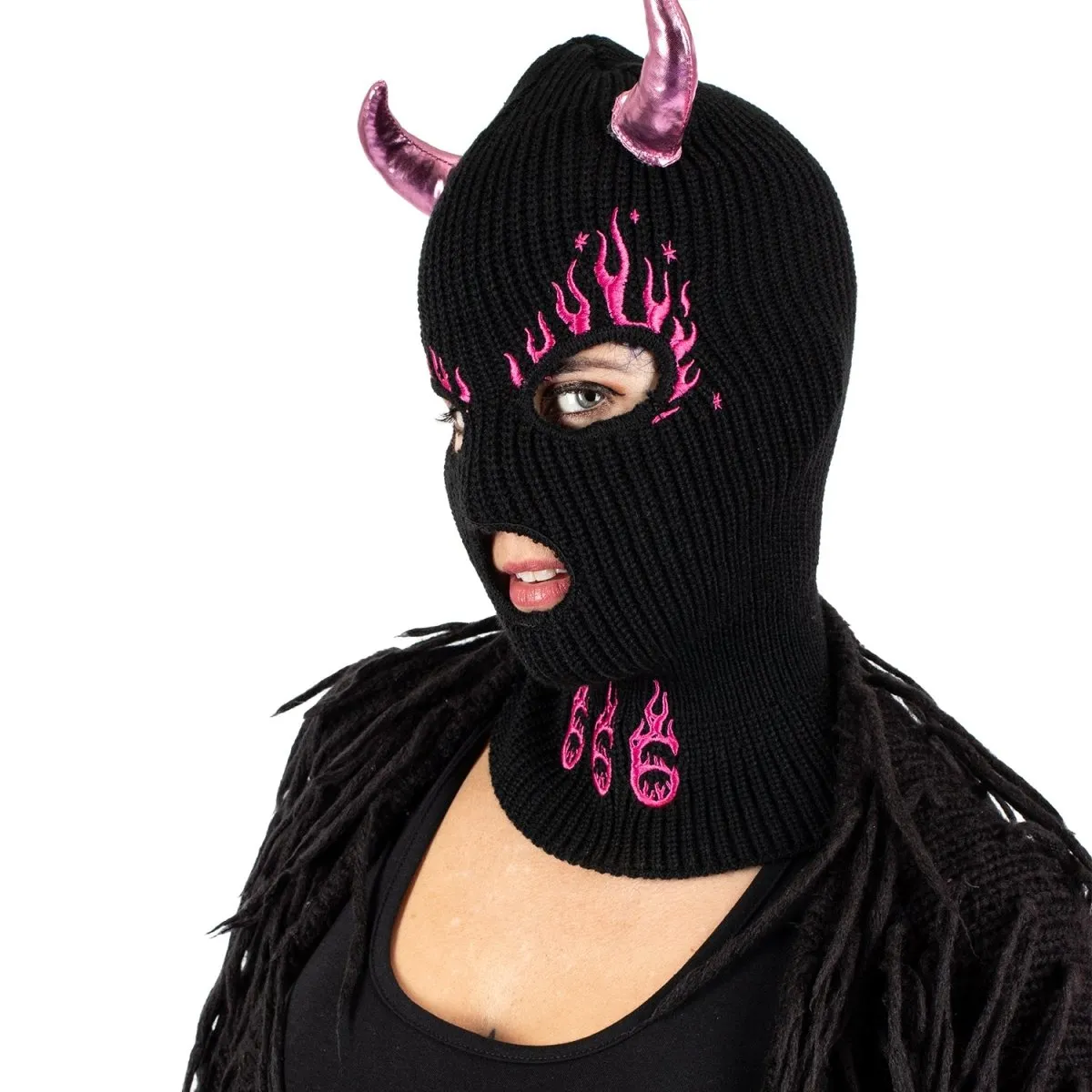 Pink Devil 666 Embroidered Ski Mask