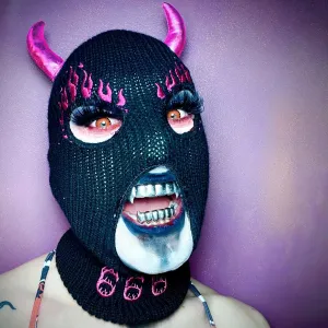 Pink Devil 666 Embroidered Ski Mask