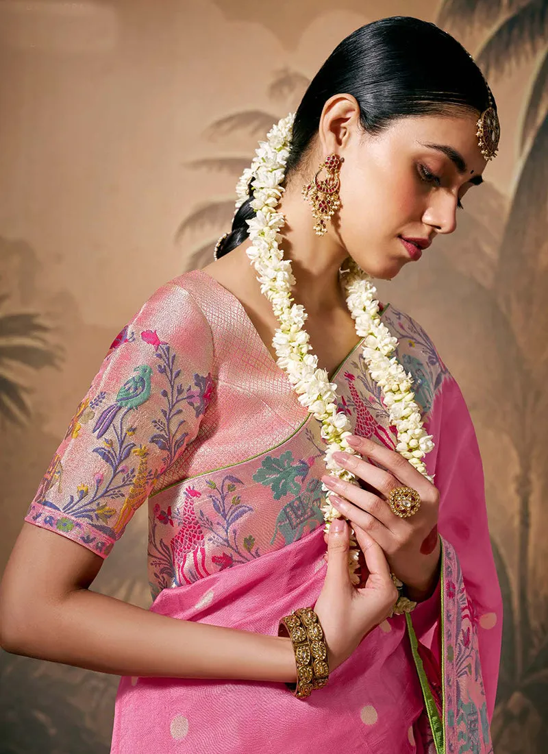 Pink Two Tone Floral Munga Silk Saree