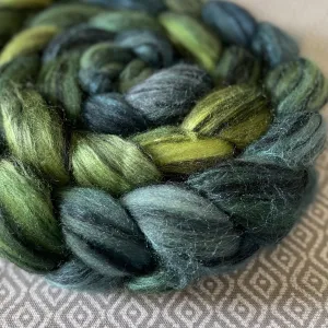 Polwarth Black Bamboo Silk Roving - Emerald