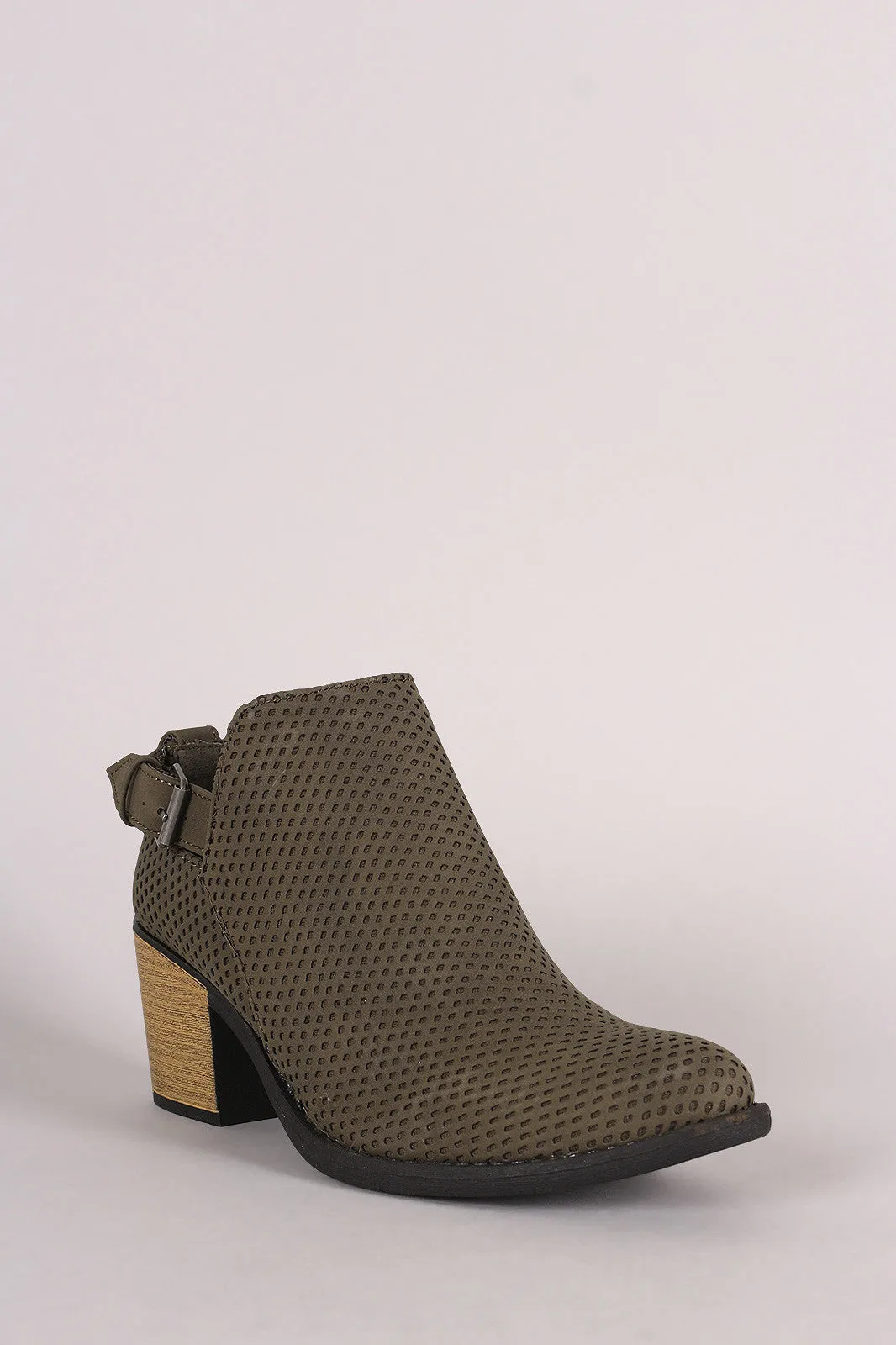 Qupid Distress Nubuck Perforated Ankle Booties