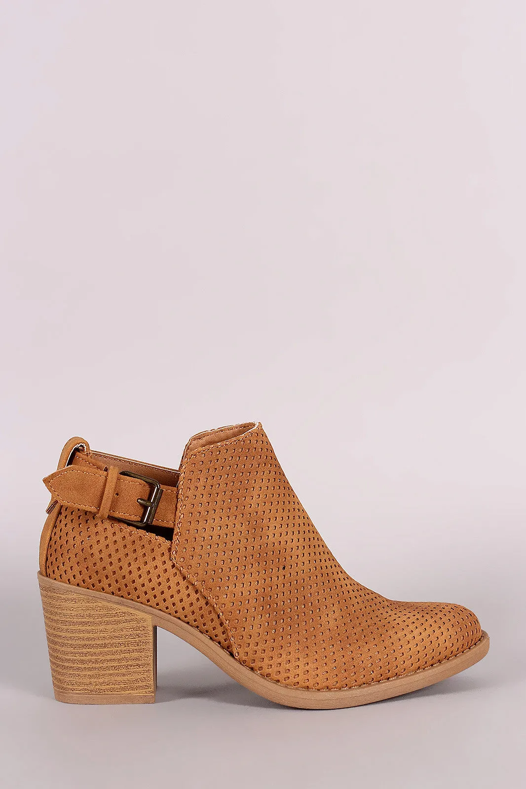 Qupid Distress Nubuck Perforated Ankle Booties