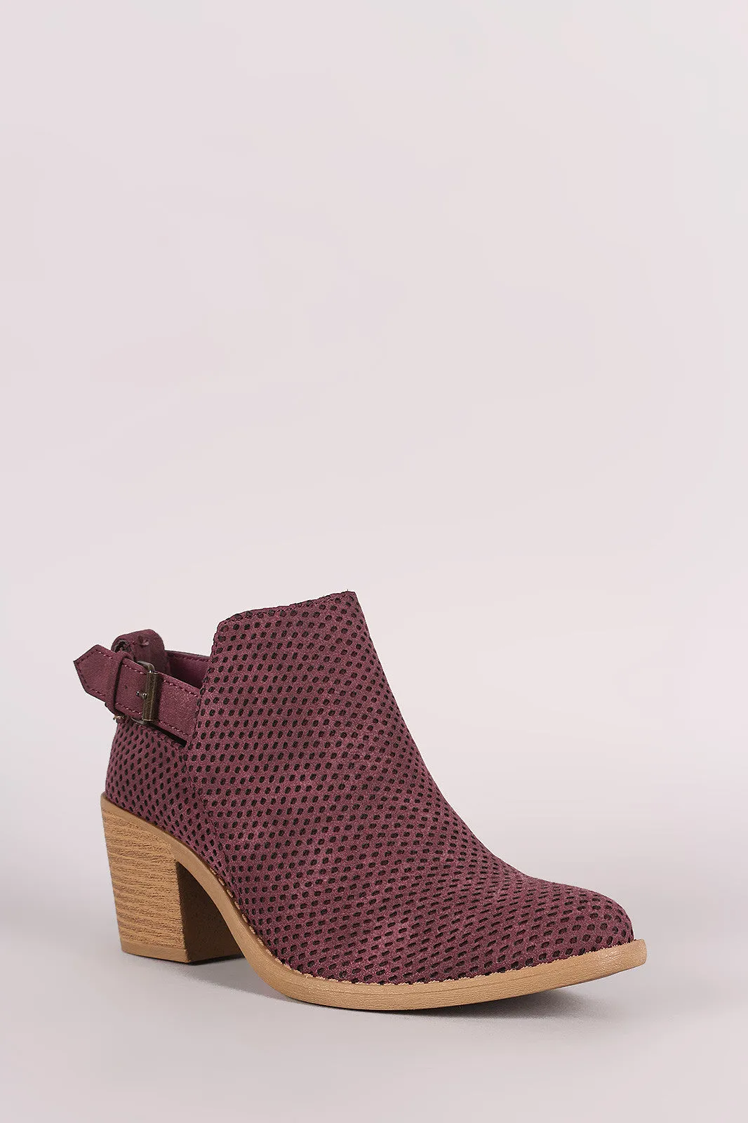 Qupid Distress Nubuck Perforated Ankle Booties