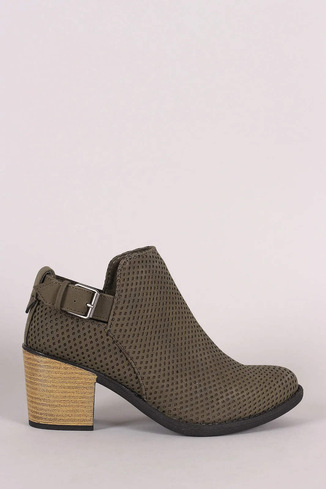 Qupid Distress Nubuck Perforated Ankle Booties