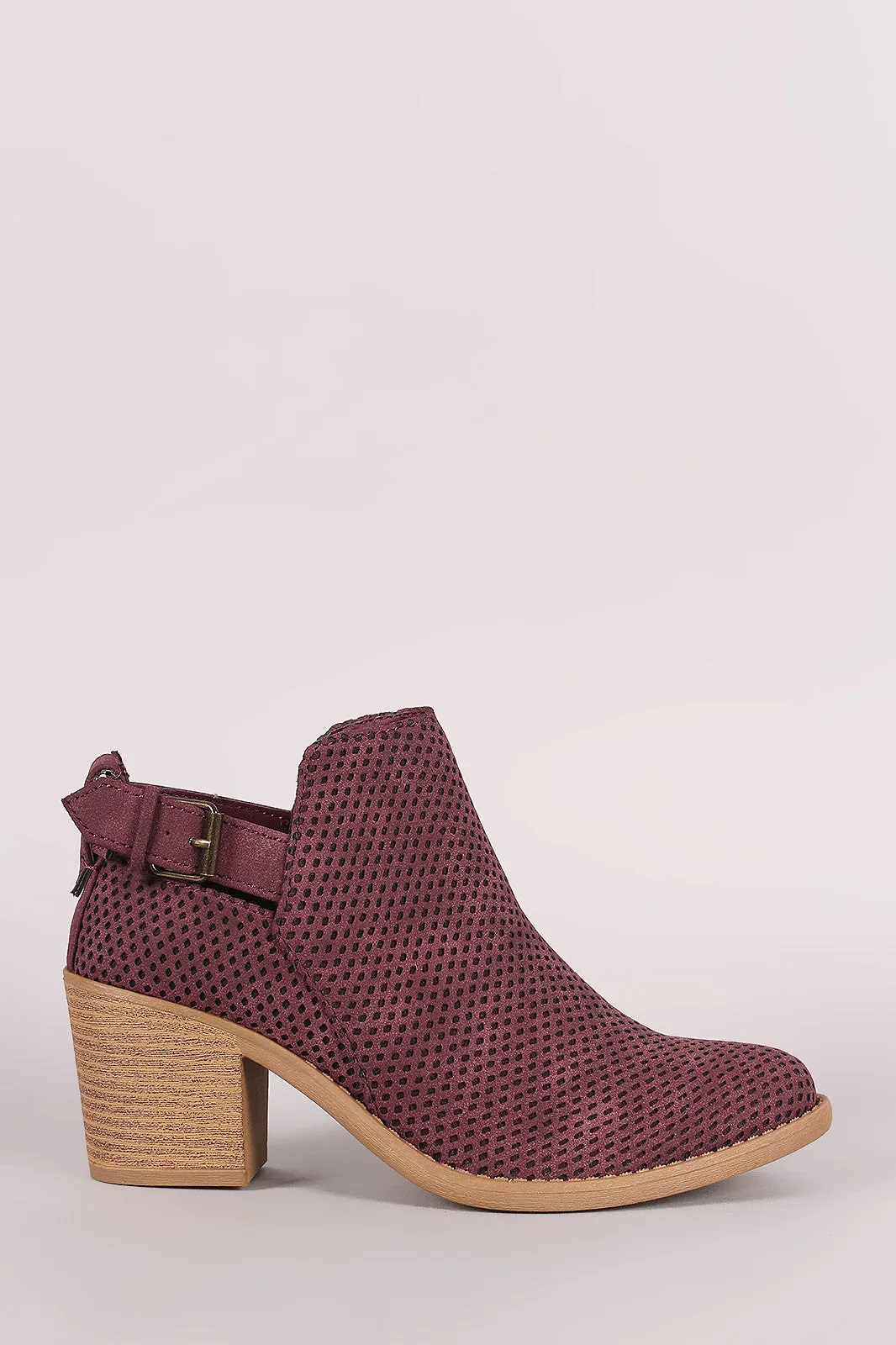 Qupid Distress Nubuck Perforated Ankle Booties