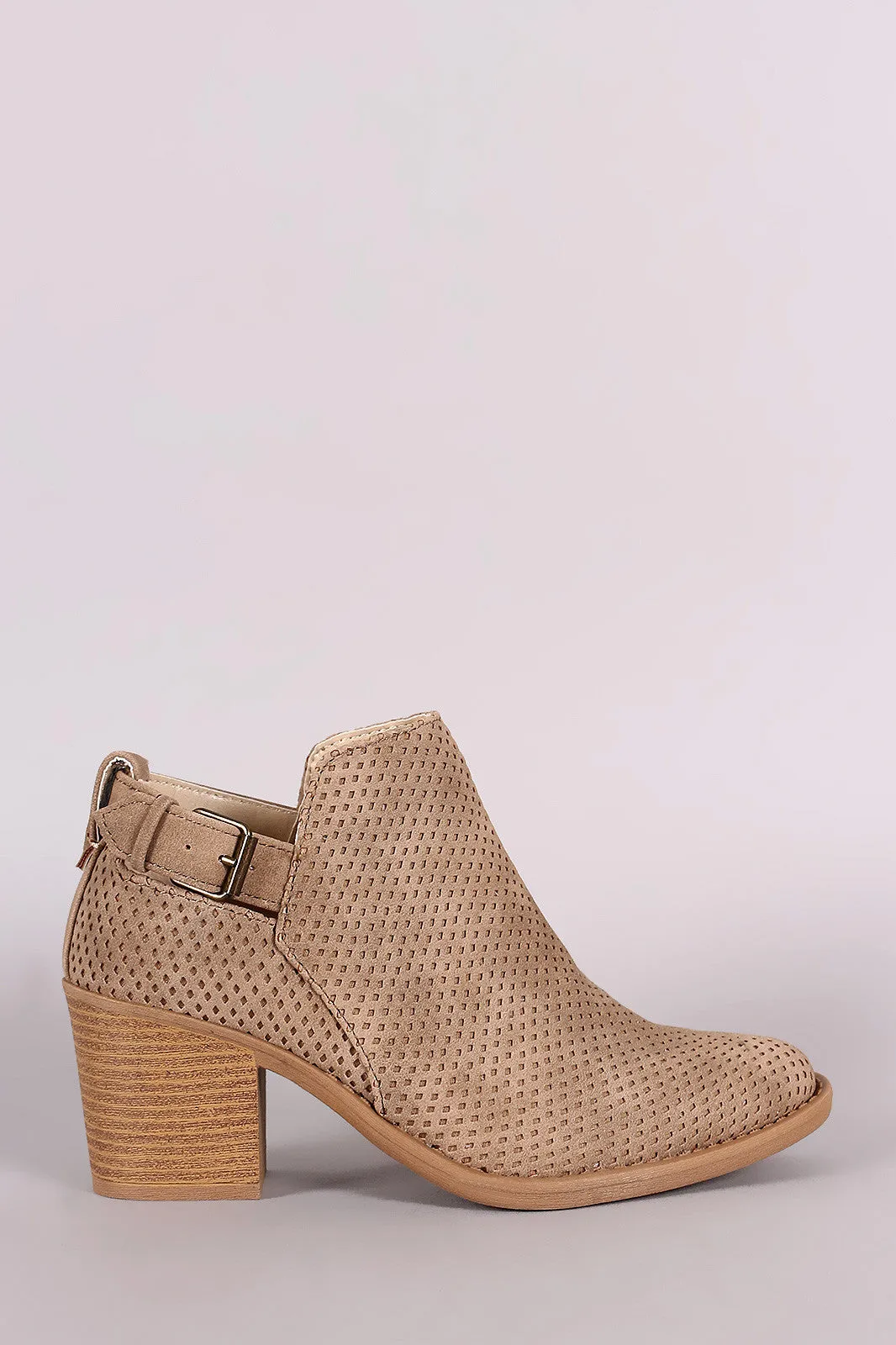 Qupid Distress Nubuck Perforated Ankle Booties