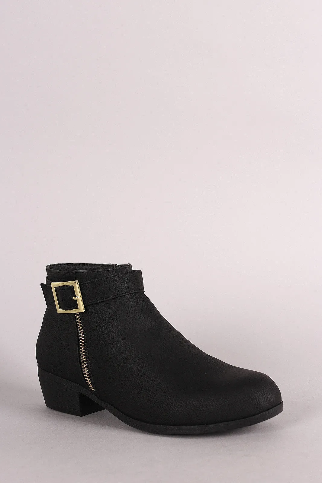 Qupid Side Zipper And Buckle Ankle Bootie