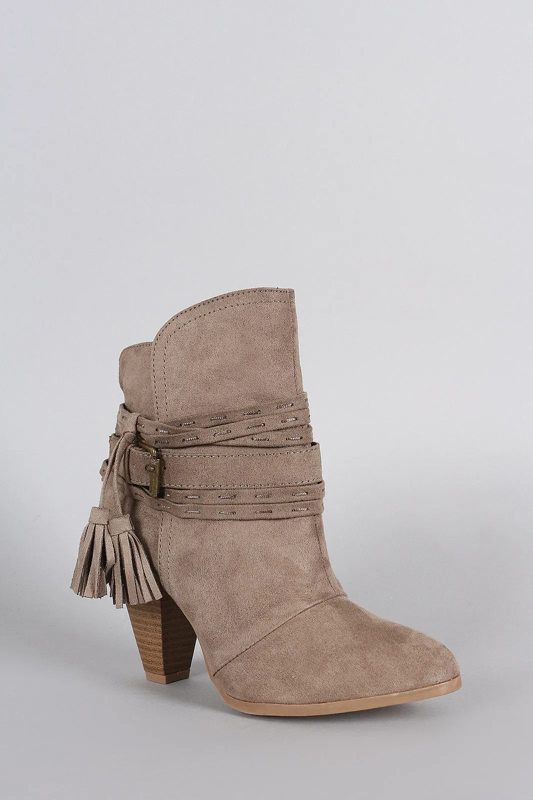 Qupid Suede Strappy Buckle Chunky Stacked Heeled Booties