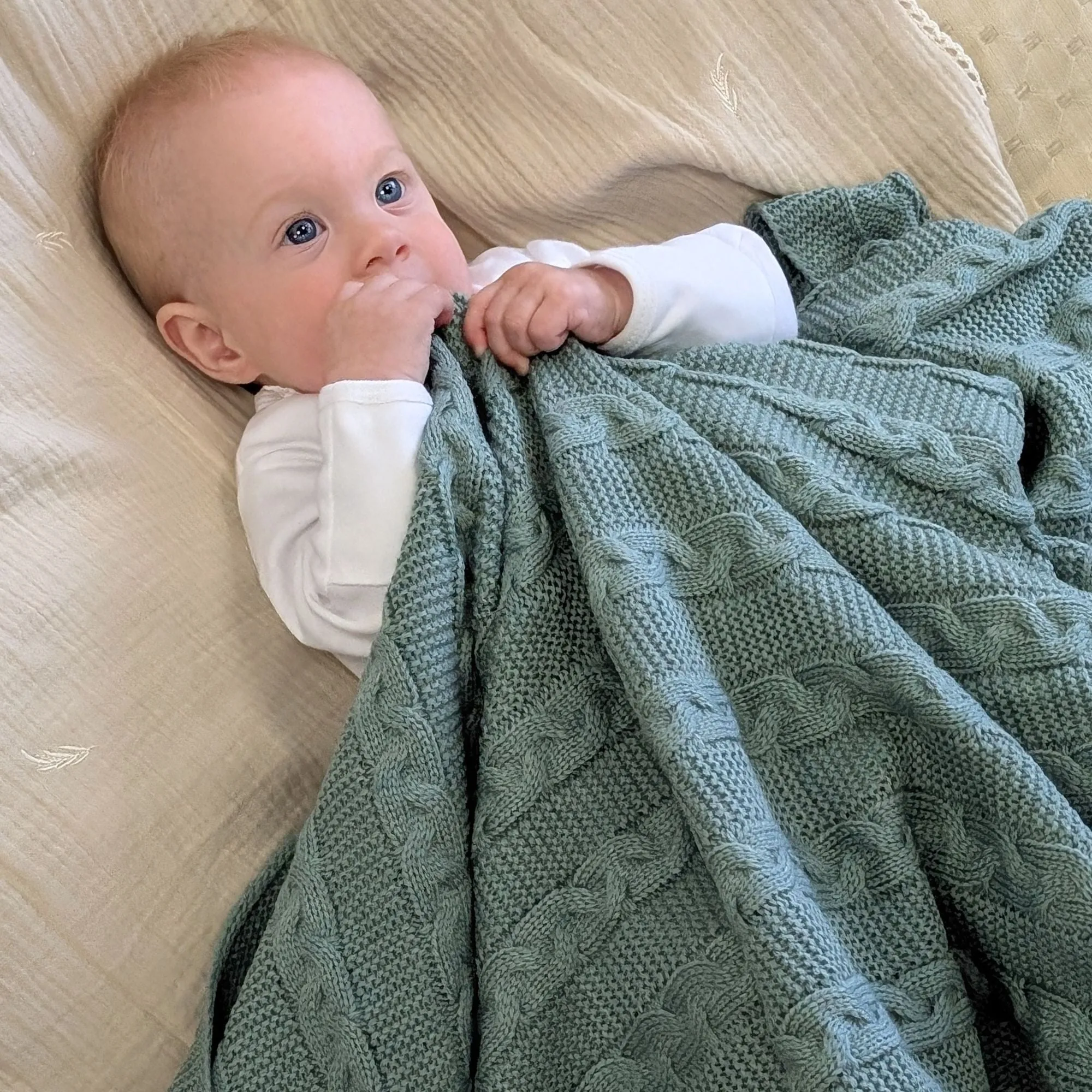 Recycled Cable Knit Blanket  Wrap - Sage Green