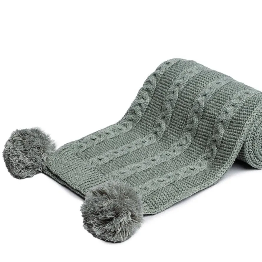 Recycled Cable Knit Blanket  Wrap - Sage Green