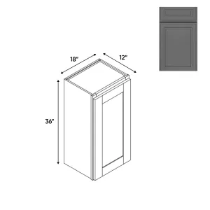 RTA - Elegant Shaker Grey - Wall High Cabinets with 1 Door 2 Shelf - 18"W x 36"H x 12"D