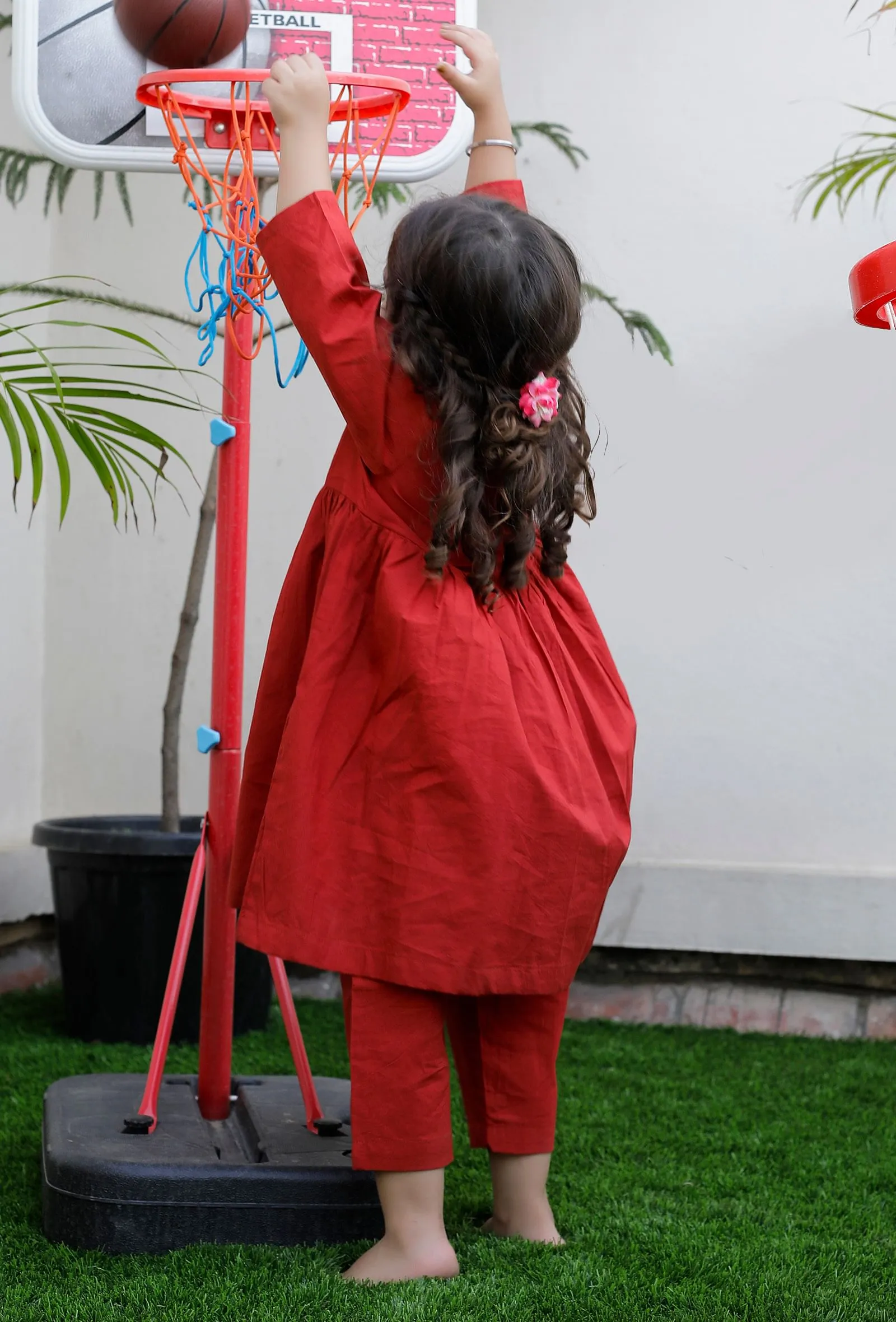 Set Of 2: Scarlet Red Cotton Kurta And Red Pant