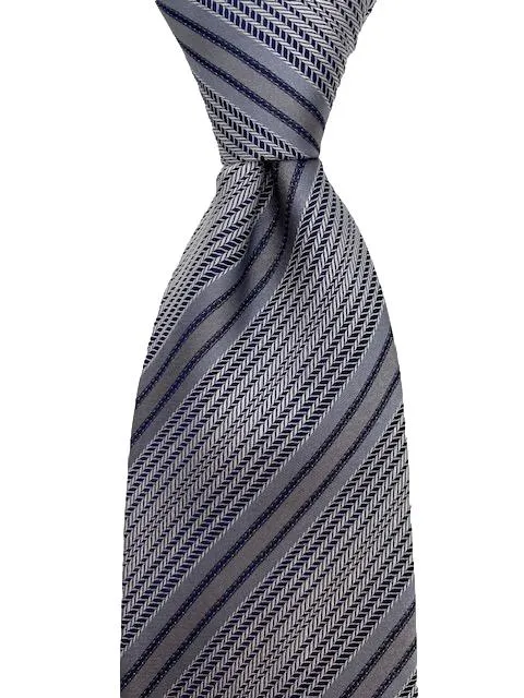 Silver, Charcoal & Black Striped Tie